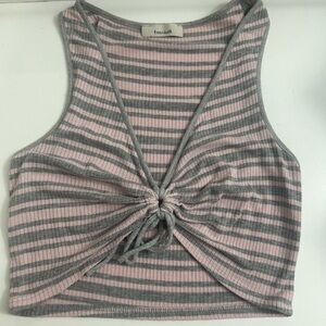 TeenBell Striped Knotted Crop Top in Pink and Gray